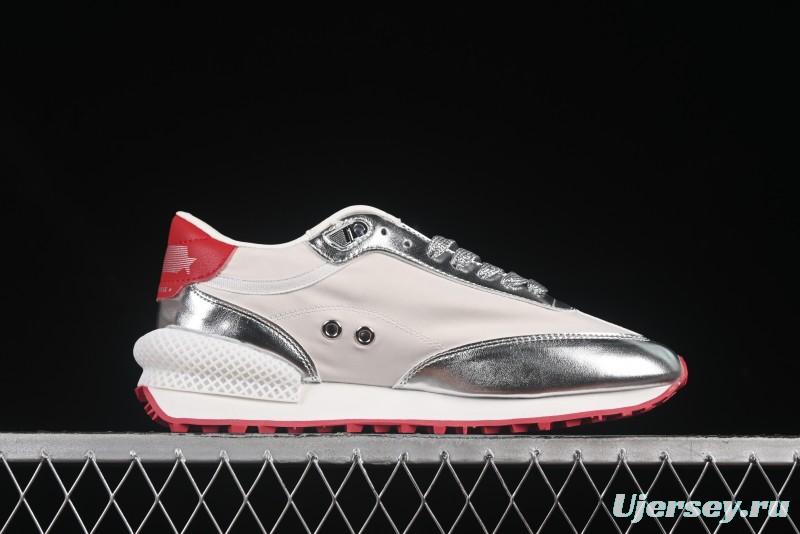 Golden Goose Marathon White Red Silver Comfortable Low-Top Lifestyle Sneakers - H8D4