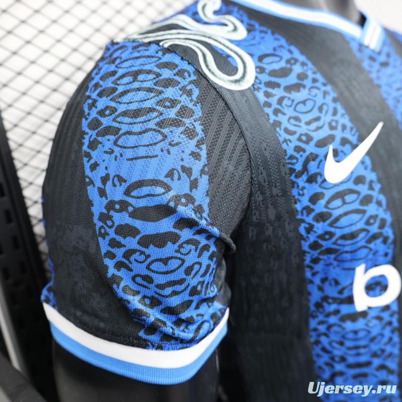 Player Version 25/26 Inter Milan Black and Blue Jersey with Snake Design