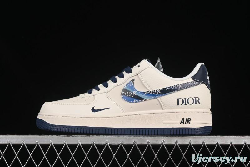 Nike Air Force 1 '07 Low Dior Collaboration Blue Iridescent Swoosh Casual Sneakers - XS1958-569