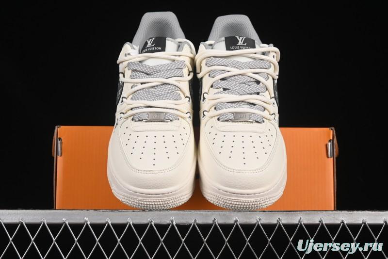Nike Air Force 1 '07 Low LV Collaboration Two-Tone Grey Pattern Lace-Up Casual Sneakers - DM6868-063