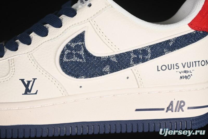 Nike Air Force 1'07 Low LV Collaboration Blue Denim Swoosh Casual Sneakers - XX3168-128