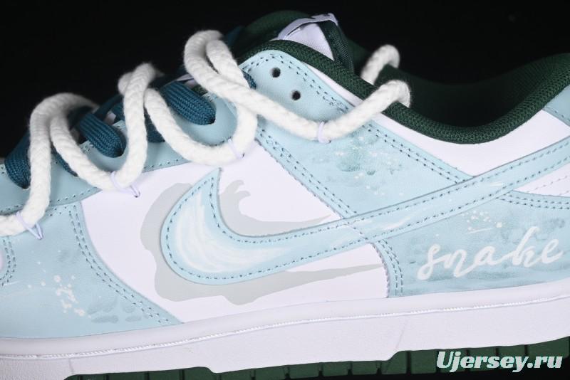 Nike Dunk Low Deconstructed Snake Emblem White Blue Low-Top Casual Sneakers - DD1391-101