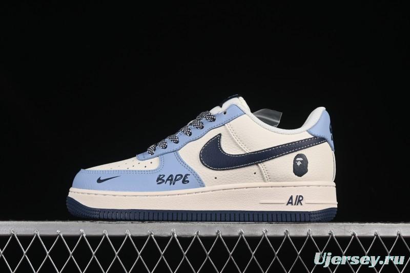 Nike Air Force 1 '07 Low Bape Collaboration Light Blue Swoosh Casual Sneakers - XS1958-554