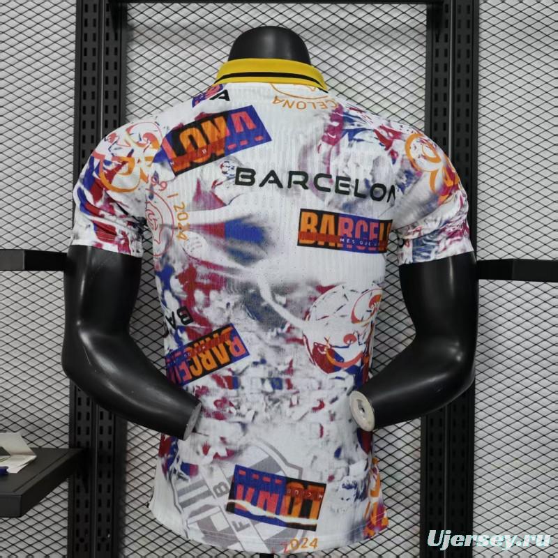 Player Version 25/26 Barcelona White with Graffiti Art Pattern Jersey