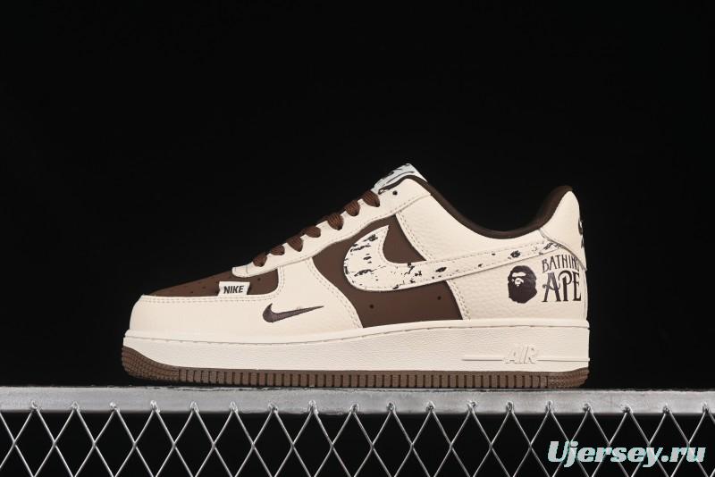 Nike Air Force 1 '07 Low BAPE Collaboration Beige Brown Graffiti Swoosh Casual Sneakers - DF0188-061