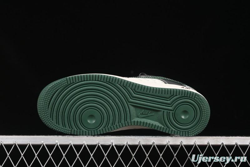 Nike Air Force 1 '07 Low Stussy Collaboration Black Green Swoosh Casual Sneakers - XS1958-572