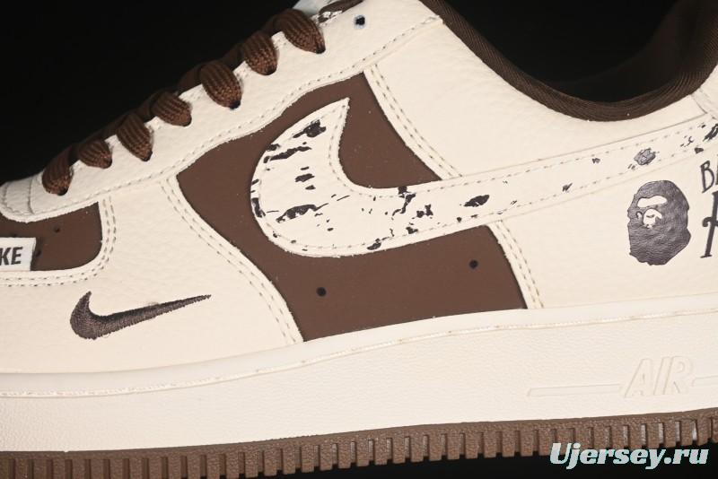 Nike Air Force 1 '07 Low BAPE Collaboration Beige Brown Graffiti Swoosh Casual Sneakers - DF0188-061