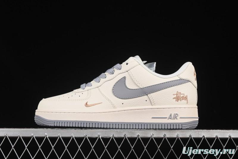 Nike Air Force 1 '07 Low Stussy Collaboration Gold Embroidery Grey Swoosh Casual Sneakers - XX3168-150