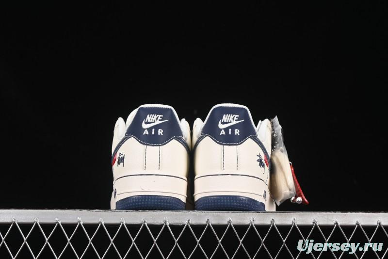 Nike Air Force 1 '07 Low Stussy Collaboration Dual-Tone Blue Red Logo Casual Sneakers - HH7518-072