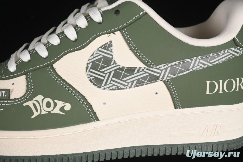 Nike Air Force 1'07 Low Dior Collaboration Dark Green Floral Swoosh Casual Sneakers - KK1988-081