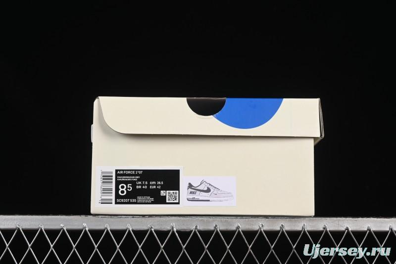 Nike Air Force 1'07 Low Casual Sneakers in Cream with Blue Swoosh - SC9207-535
