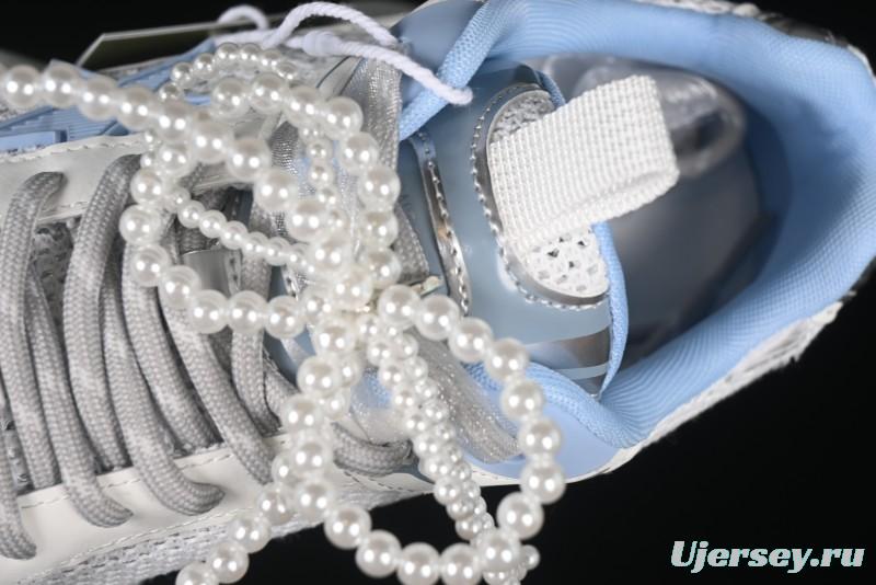 GG-CC Star Same Style Lace-Up Hollow Out Dad Shoes with 5cm Hidden Height Increase - G25X269 White Blue