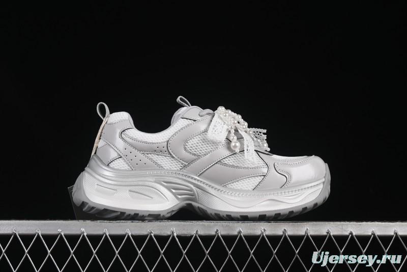 GG-CC Lace Pearl Chain Casual Platform Dad Shoes - 250310 Silver