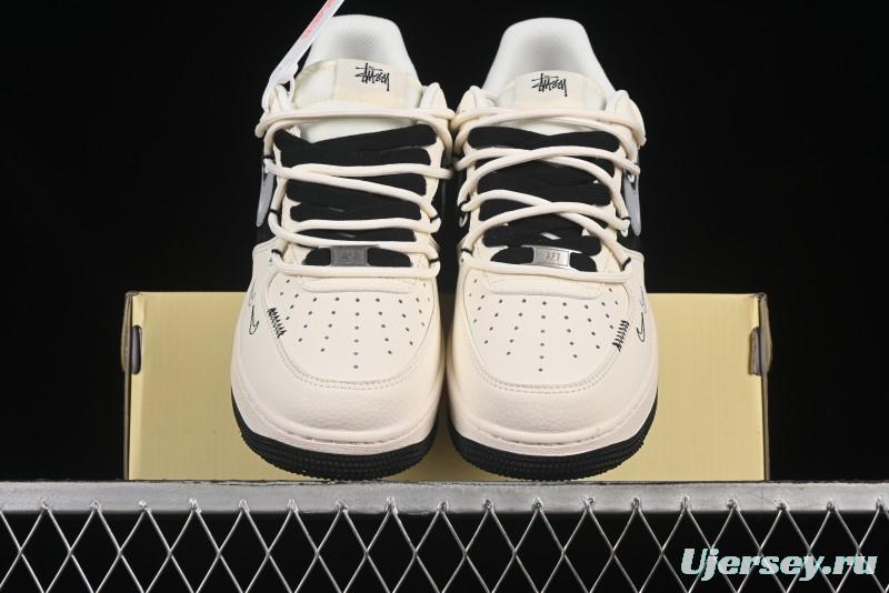 Nike Air Force 1 '07 Low Stussy Collaboration Black Diamond Lace-Up Casual Sneakers - DM6868-073