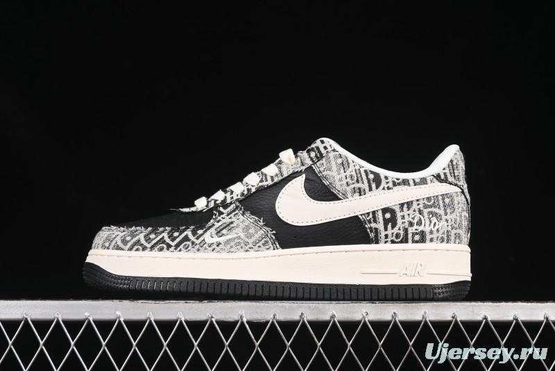 Nike Air Force 1 '07 Low Dior Collaboration Pattern Black White Swoosh Casual Sneakers - XS1958-581