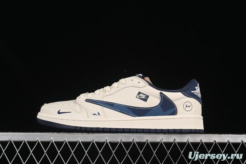 Nike Travis Scott x Fragment Design x Air Jordan 1 Low OG SP AJ1 Lightning Blue Hook Low-top Casual Sneakers - LD2025-022