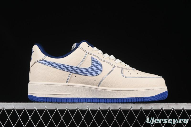 Nike Air Force 1'07 Low Casual Sneakers with Blue Line Ghost Face Design - DF0188-053
