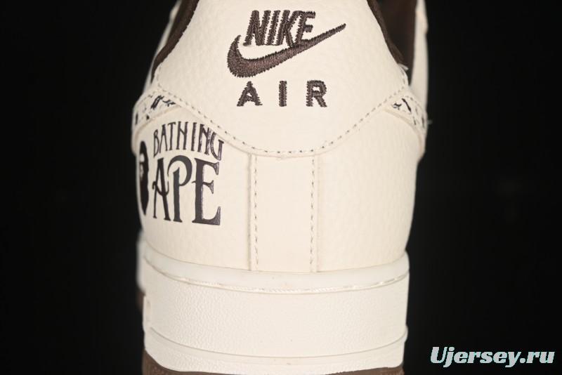 Nike Air Force 1 '07 Low BAPE Collaboration Beige Brown Graffiti Swoosh Casual Sneakers - DF0188-061