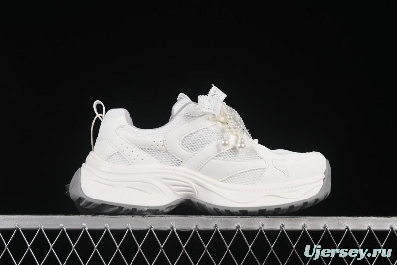 GG-CC Lace Pearl Chain Casual Platform Dad Shoes - 250310 White