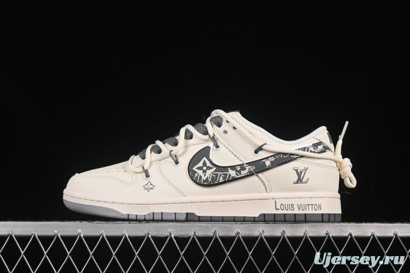 Nike SB Dunk Low LV Series Strap Graffiti Grey Check Anniversary Customized Low-Top Casual Skate Shoes - DM6868-082