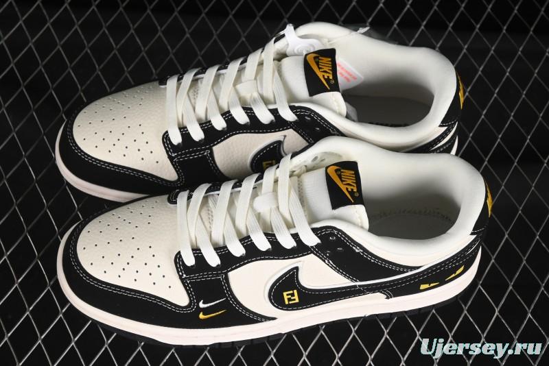 Nike SB Dunk Low Fendi Collaboration Black White Black Swoosh Anniversary Custom Low-Top Skate Shoes - LW1818-115
