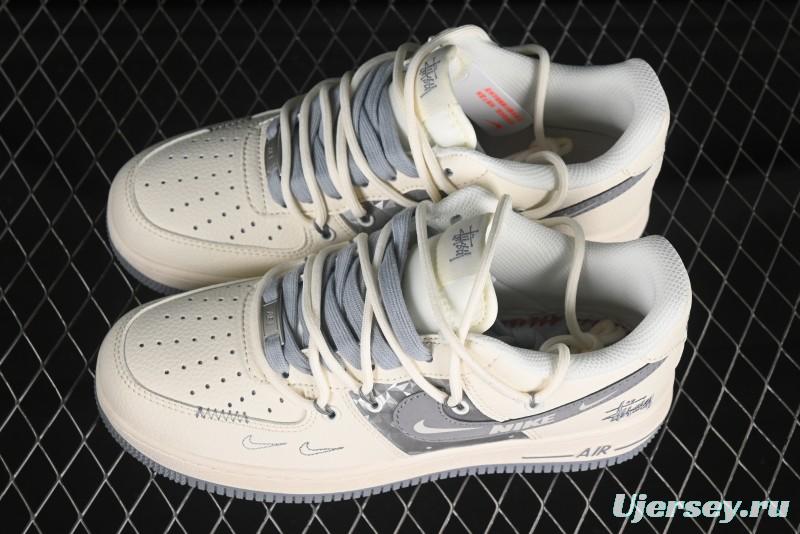 Nike Air Force 1 '07 Low Stussy Collaboration Grey Diamond Lace-Up Casual Sneakers - DM6868-072