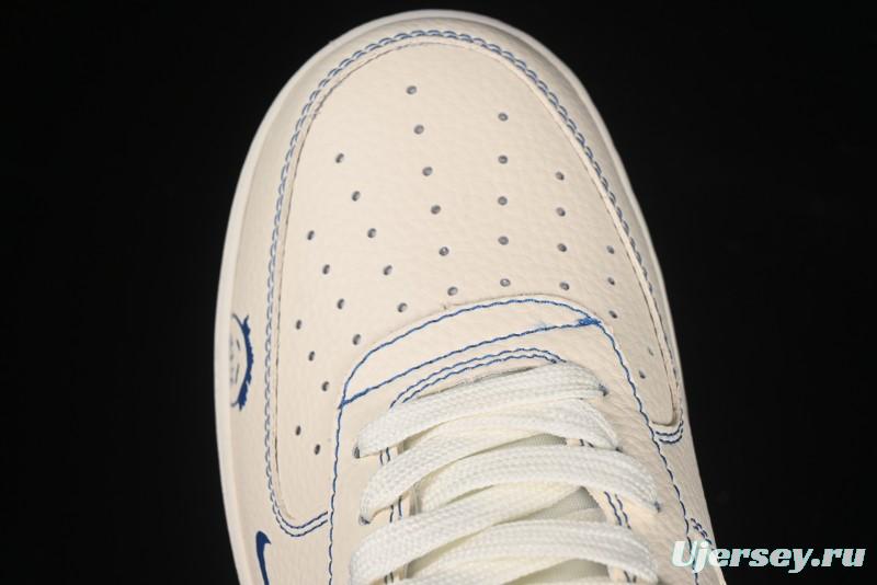 Nike Air Force 1'07 Low Casual Sneakers with Blue Line Ghost Face Design - DF0188-053