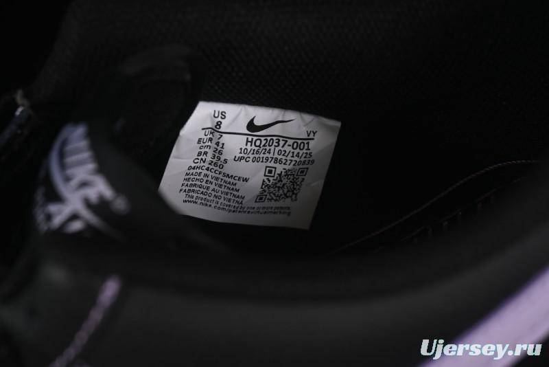 Nike Air Force 1'07 Low Casual Sneakers in Black with Purple Swoosh - HQ2037-001