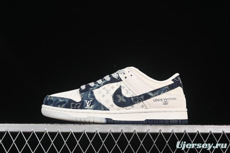 Nike SB Dunk Low LV Collaboration Dark Blue Denim Anniversary Custom Low-Top Casual Skate Shoes - CH8311-288