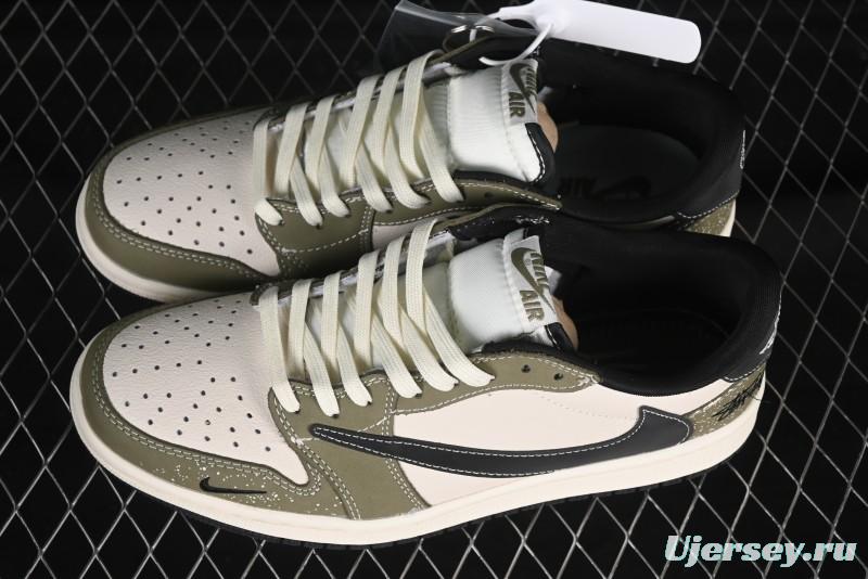 Nike Travis Scott x Fragment Design x Air Jordan 1 Low OG SP AJ1 Retro Sneakers in Dark Olive - LD2025-018