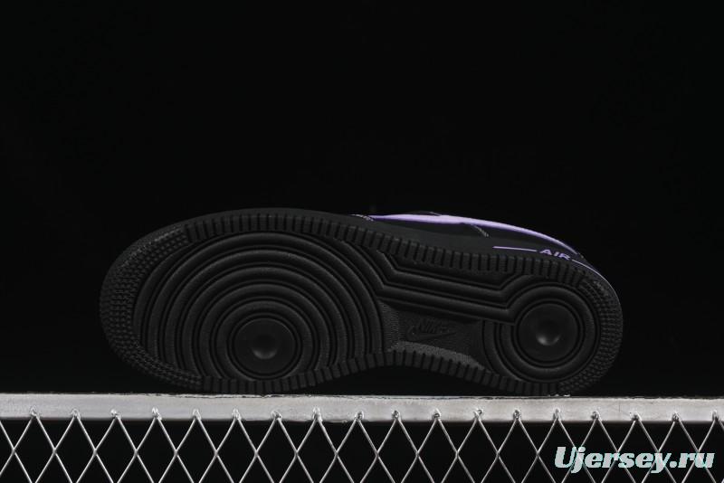 Nike Air Force 1'07 Low Casual Sneakers in Black with Purple Swoosh - HQ2037-001