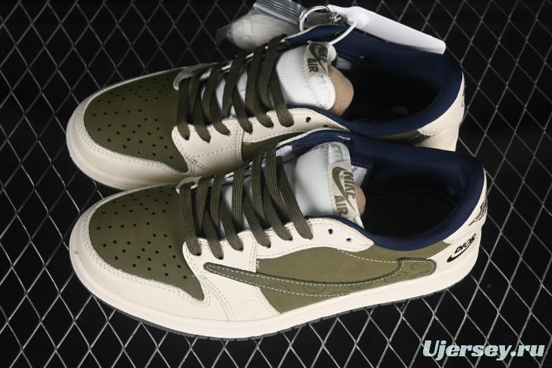 Nike Travis Scott x Fragment Design x Air Jordan 1 Low OG SP AJ1 Dior Collaboration Beige White Low Top Casual Sneakers - LD2025-008
