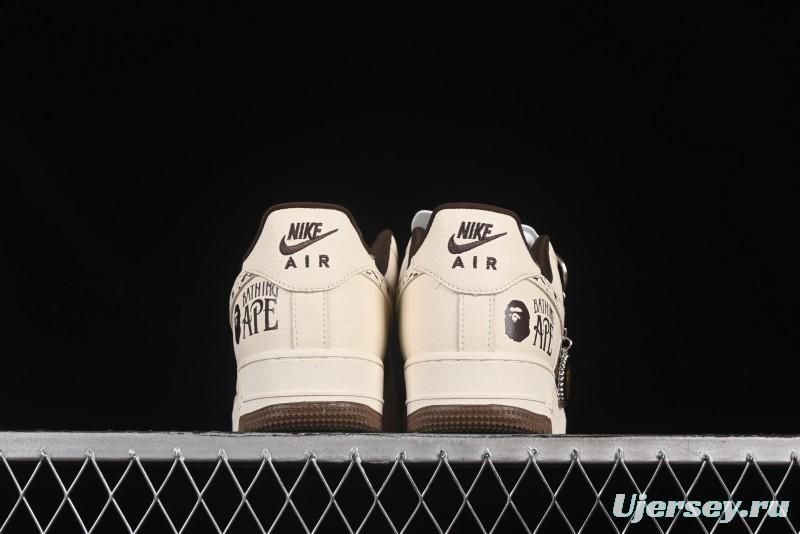 Nike Air Force 1 '07 Low BAPE Collaboration Beige Brown Graffiti Swoosh Casual Sneakers - DF0188-061