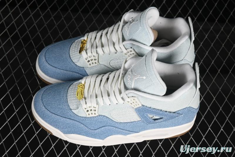Nike Air Jordan 4 Retro Denim "Worn Blue" Sneakers with Distressed Wash Finish - IB6716-100