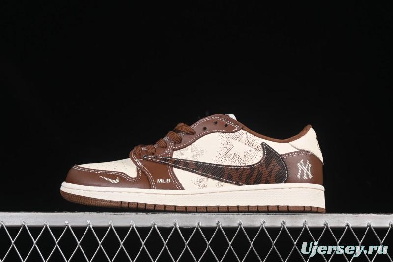 Nike Travis Scott x Fragment Design x Air Jordan 1 Low OG SP AJ1 MLB Collaboration Chestnut Low-top Casual Sneakers - XS2024-014