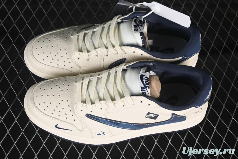 Nike Travis Scott x Fragment Design x Air Jordan 1 Low OG SP AJ1 Lightning Blue Hook Low-top Casual Sneakers - LD2025-022