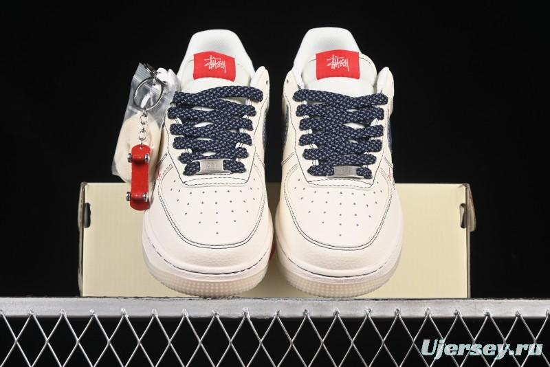 Nike Air Force 1 '07 Low Stussy Collaboration Dual-Tone Blue Red Logo Casual Sneakers - HH7518-072