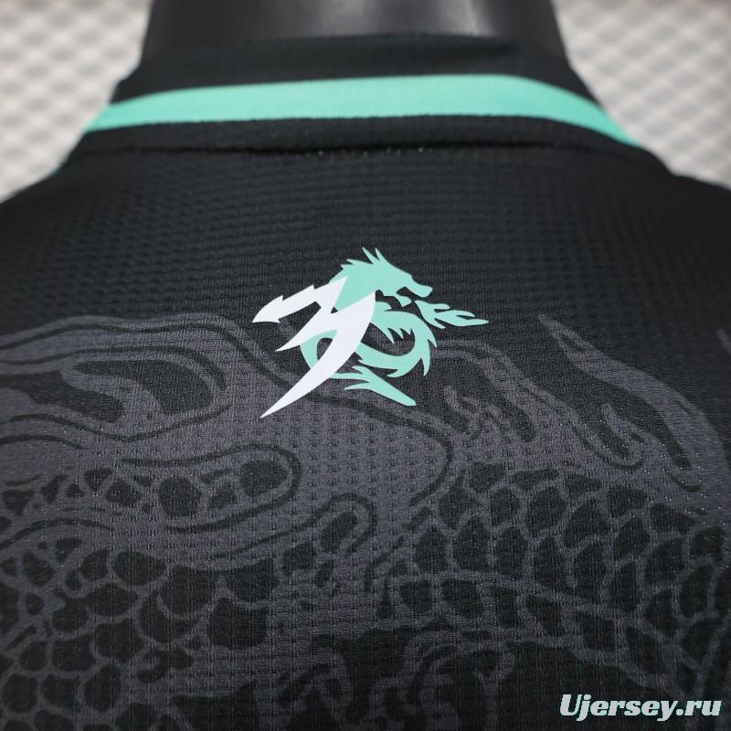 Player Version 2025 Algeria Black with Mint Green Dragon Pattern Jersey