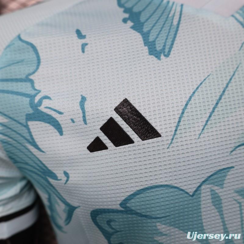 Player Version 2025 Algeria Light Blue with Tropical Leaves Pattern Jersey