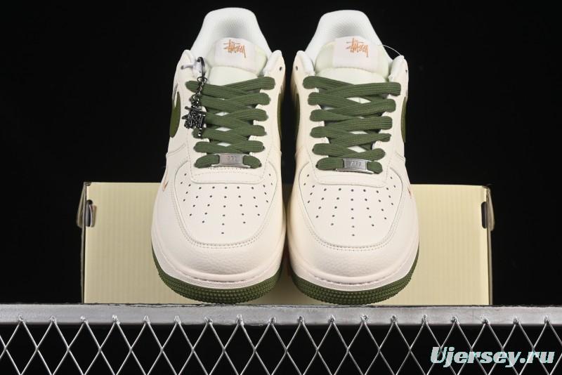Nike Air Force 1 '07 Low Stussy Collaboration Green Swoosh Gold Embroidery Casual Sneakers - XX3168-151
