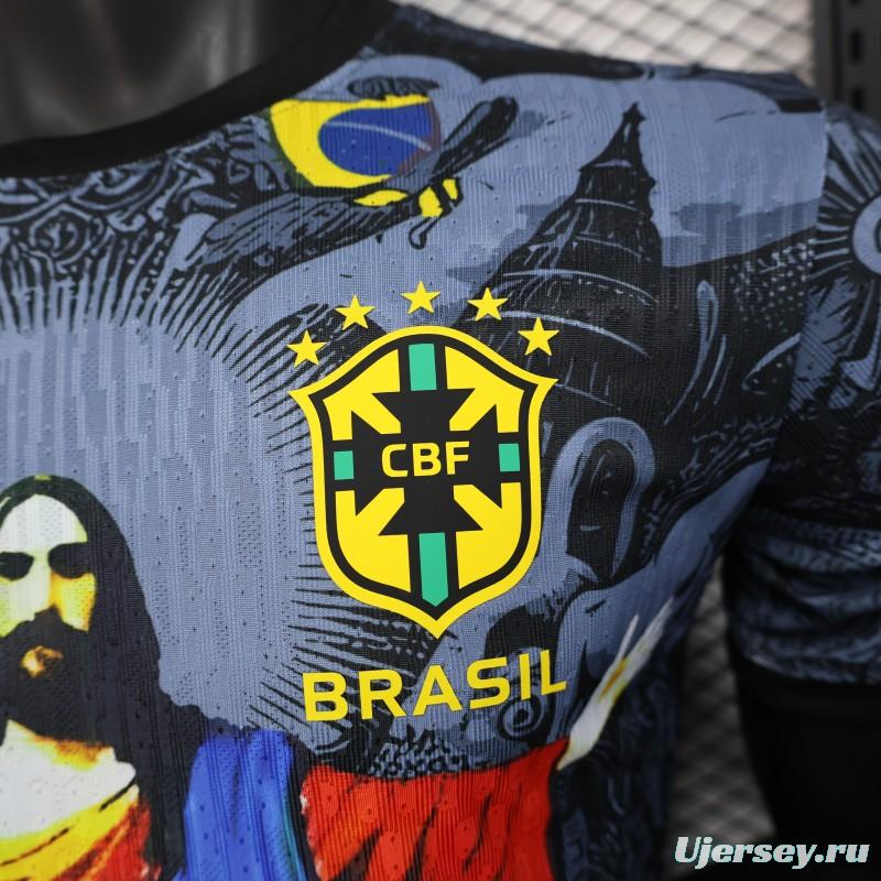 2025 Brazil National Team Special Edition Religious Concept Jersey - Christ the Redeemer Design - Dark Blue