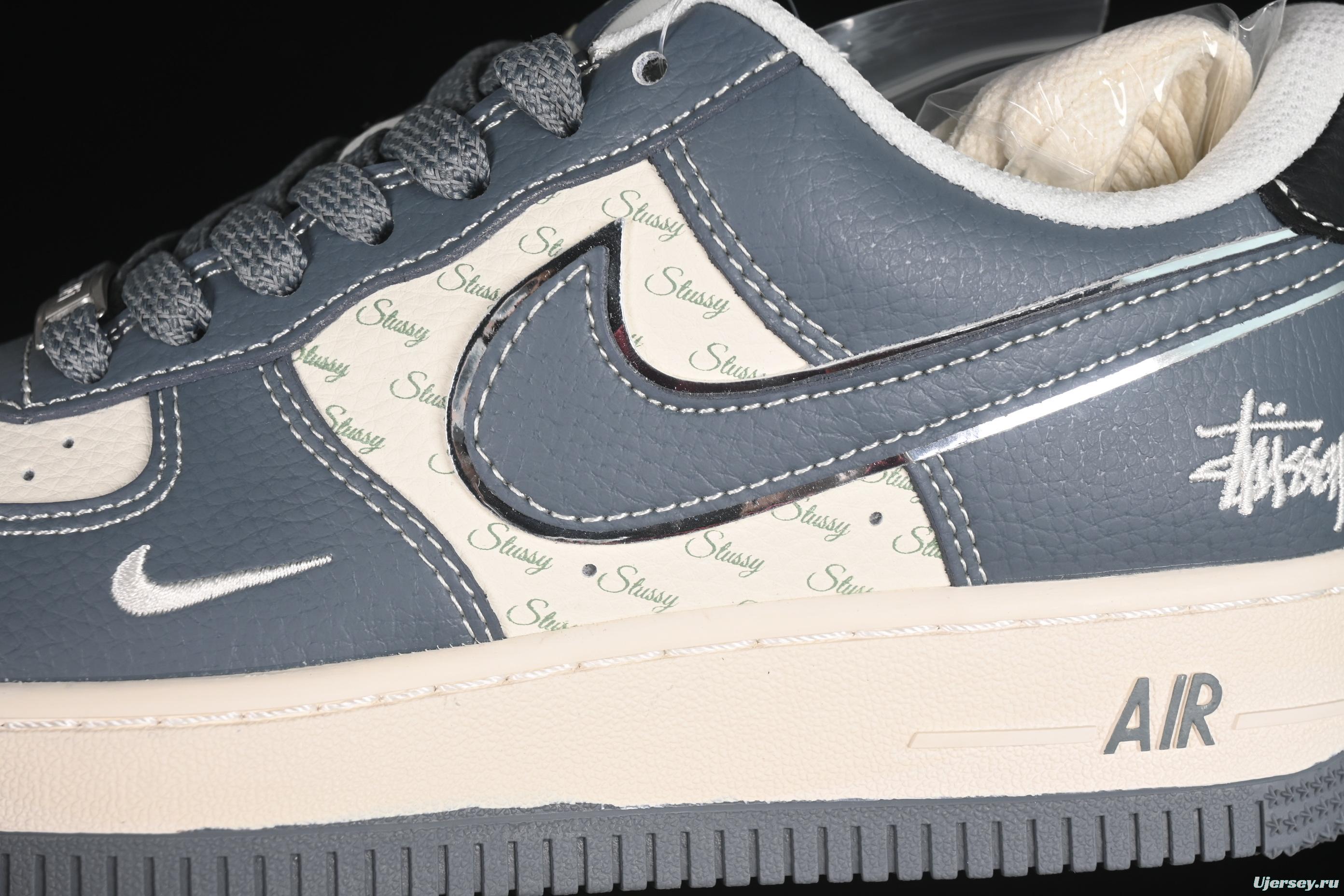 Nike Air Force 1 '07 Low Stussy Collaboration Grey Black Tail Low-Top Casual Sneakers - XS1958-553