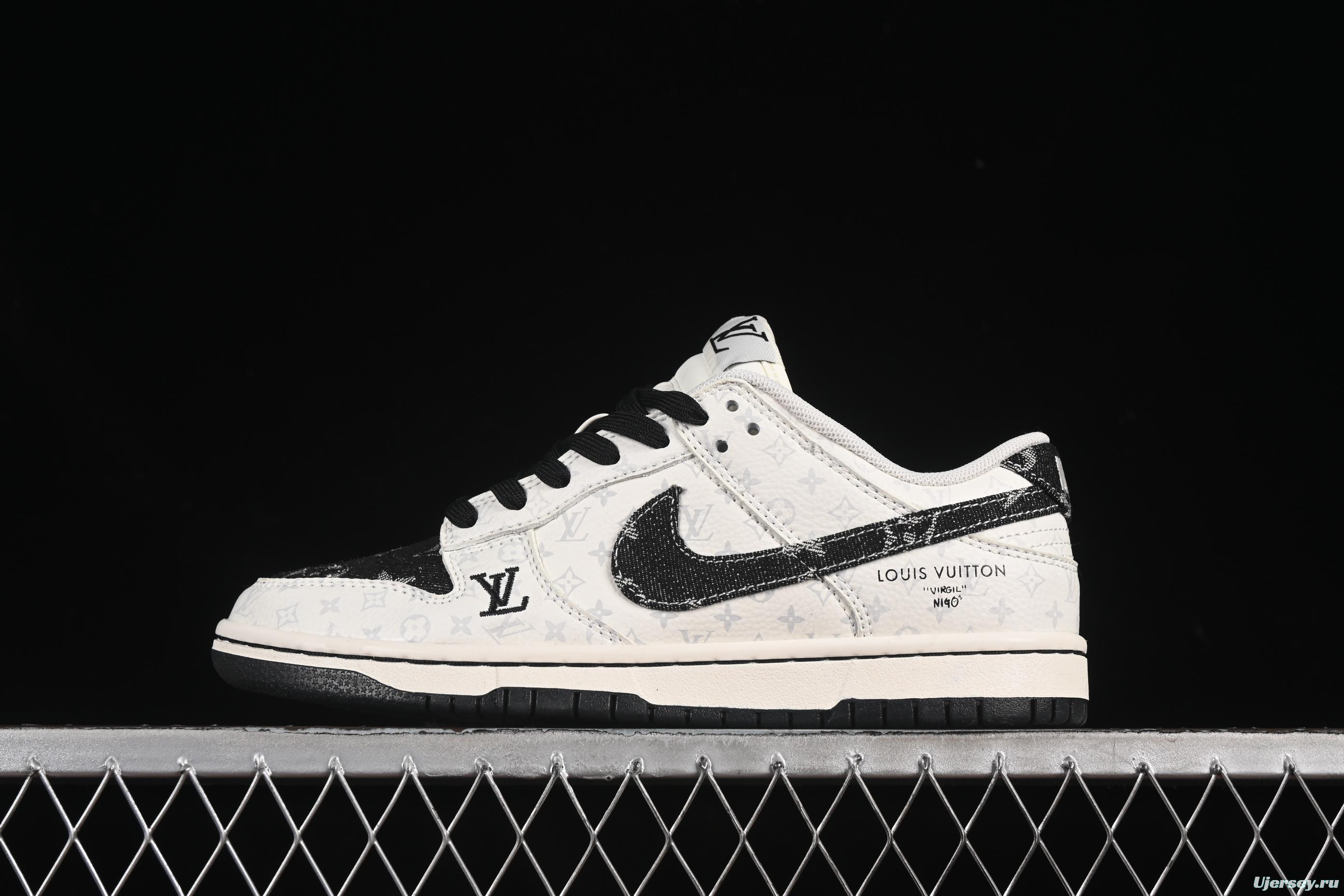 Nike SB Dunk Low LV Collaboration Black Denim Anniversary Custom Low-Top Casual Skate Shoes - SC9772-804