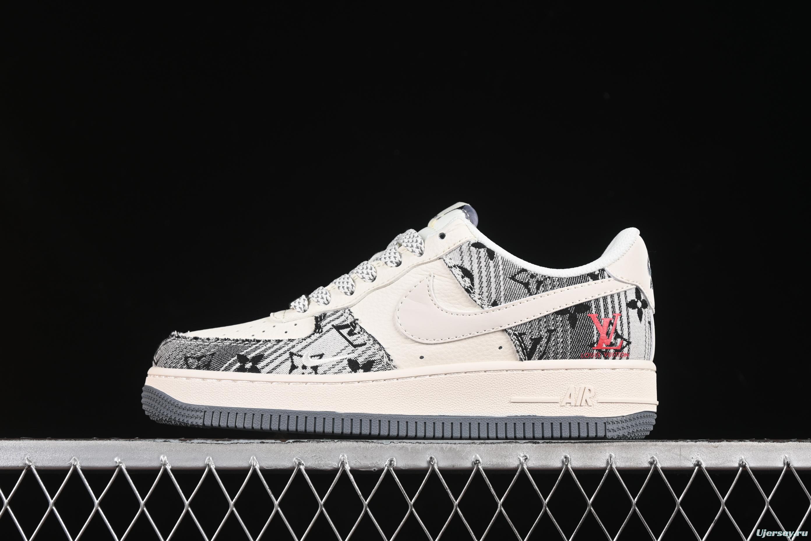 Nike Air Force 1 '07 Low LV Collaboration Black Grey Printed Denim Casual Sneakers - XS1958-587
