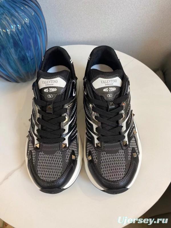2024 Unisex Valentino Black White Mesh Leather Sneakers MJ00410