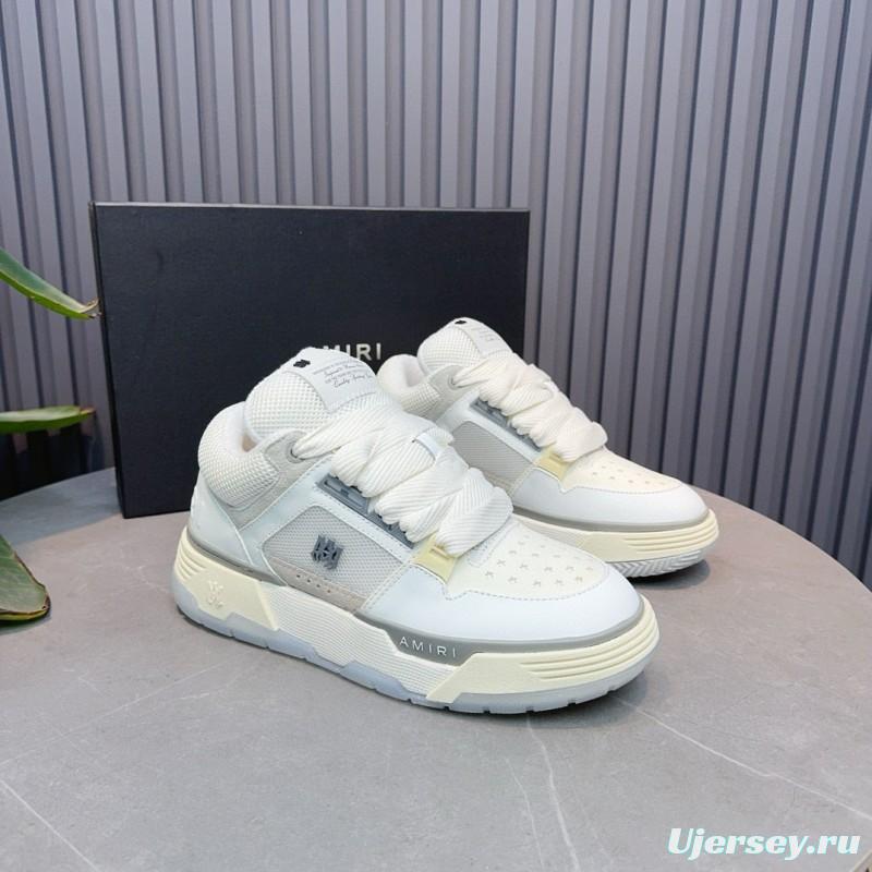 2024 Unisex Amiri White Beige Leather Mesh Sneakers MJ00360