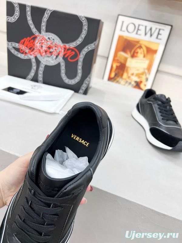 2025 Men VERSACE Black Leather Sneakers LY00320