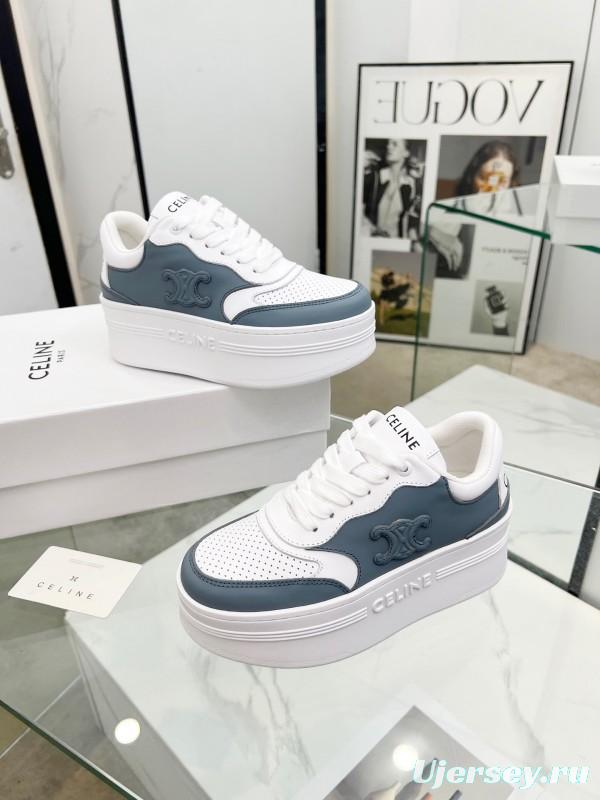 2025 Women Celine White Gray Leather Platform Sneakers LY00360