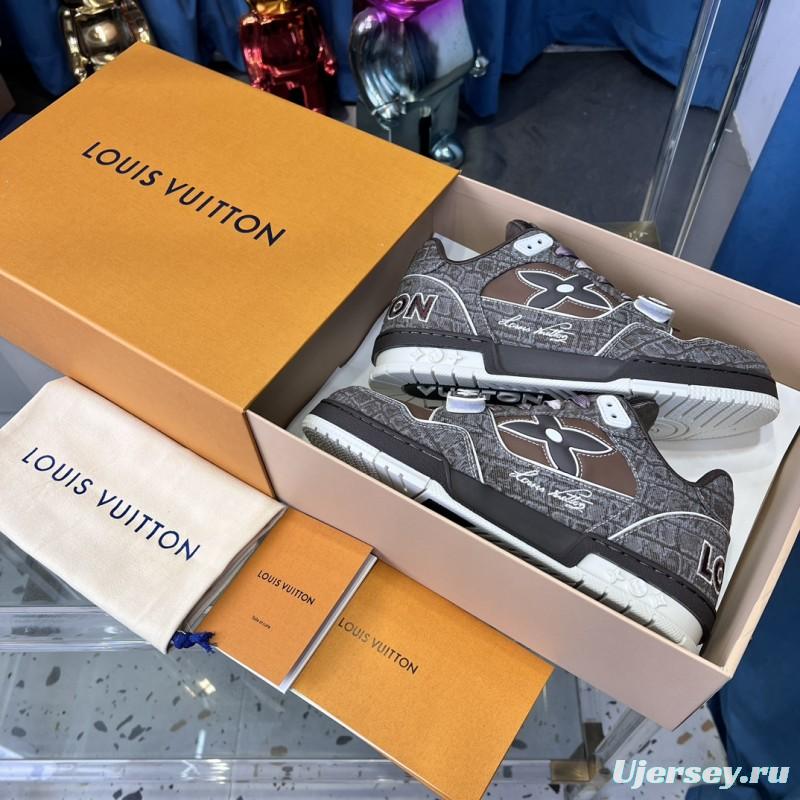 2025 Unisex Louis Vuitton Brown Grey Leather Trainer
