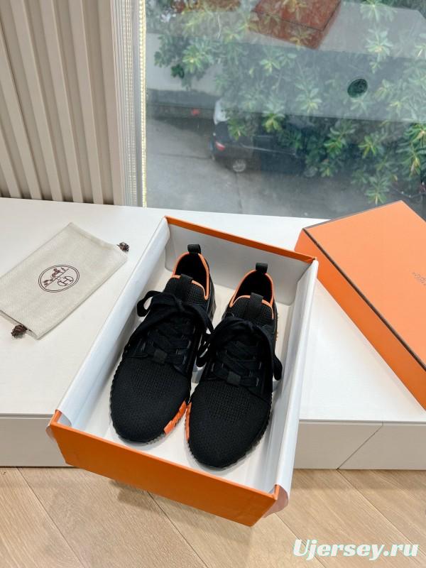 2024 Unisex Hermès black orange knit sneakers